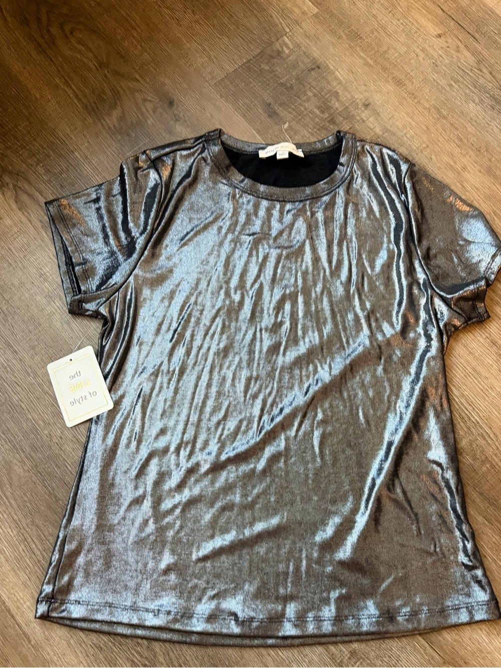 Women's Metallic Shine Short-Sleeve Tee - Black